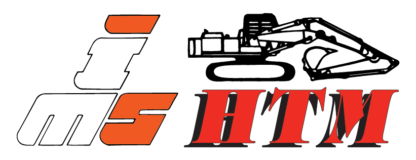 Logo HTM Maschinen con simbolo di escavatore e lettere stilizzate in rosso e nero