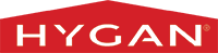 Logo HYGAN su sfondo rosso con forma a capanna