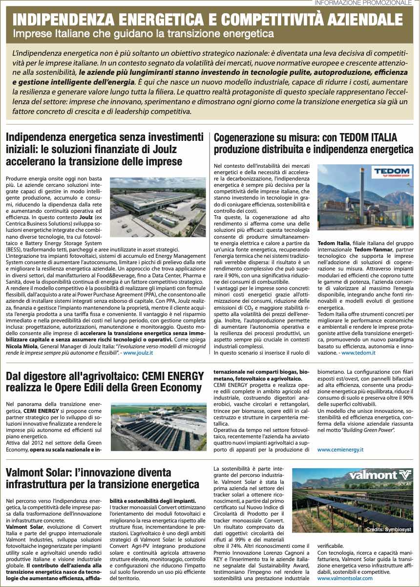 INDIPENDENZA ENERGETICA E COMPETITIVITÀ AZIENDALE