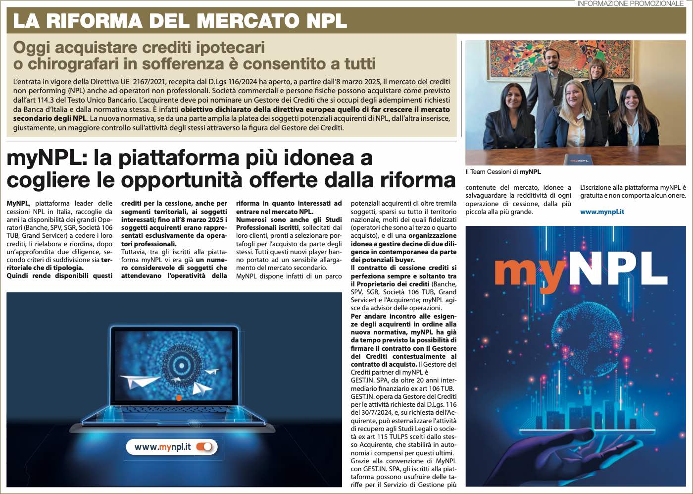 LA RIFORMA DEL MERCATO NPL